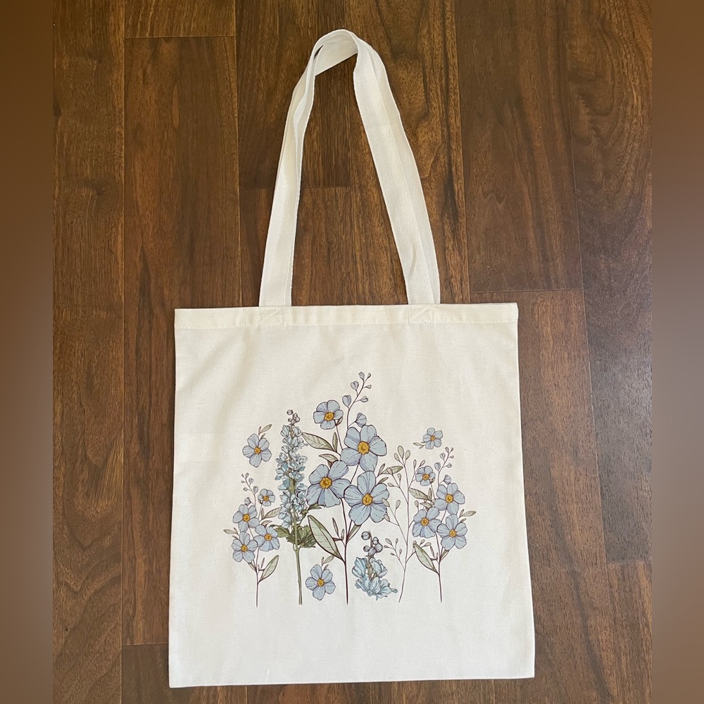NWOT 100% Cotton Floral Tote Bag - Cream
